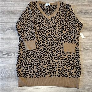 Old Navy Tan and Black Leopard V-Neck Sweater